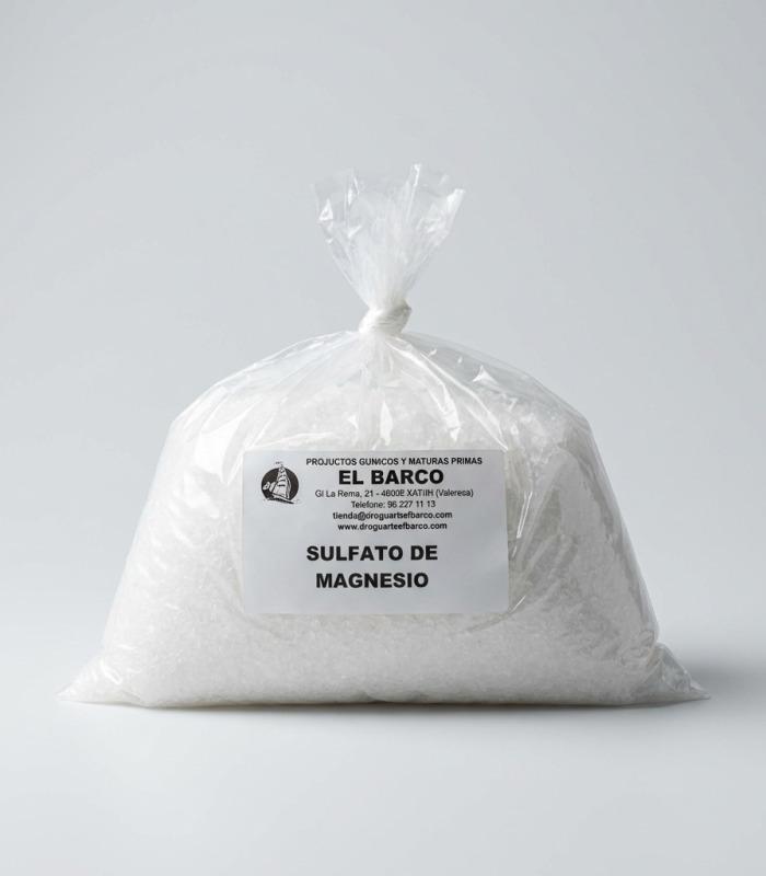 Bolsa transparente sellada de 1Kg con sulfato de magnesio blanco cristalino, referencia 0004-1K.