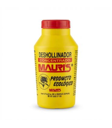 Envase plástico amarillo cilíndrico con tapa roja, conteniendo el producto Deshollinador concentrado Mauris.