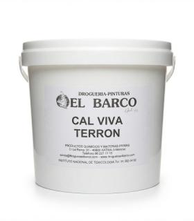 Cubo blanco de plástico con tapa, conteniendo 5 kg de Cal Viva Terrón de la marca El Barco.