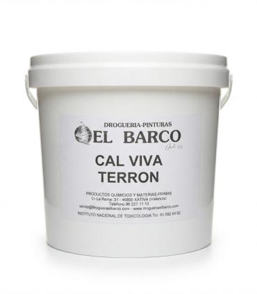 Cubo blanco de plástico con tapa, conteniendo 5 kg de Cal Viva Terrón de la marca El Barco.