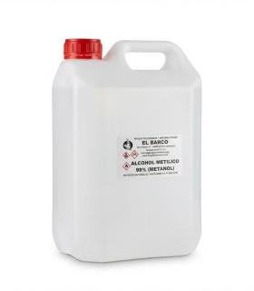 Alcohol Metílico 99% Metanol en envase de 5 litros, disolvente industrial de alta pureza para procesos técnicos.