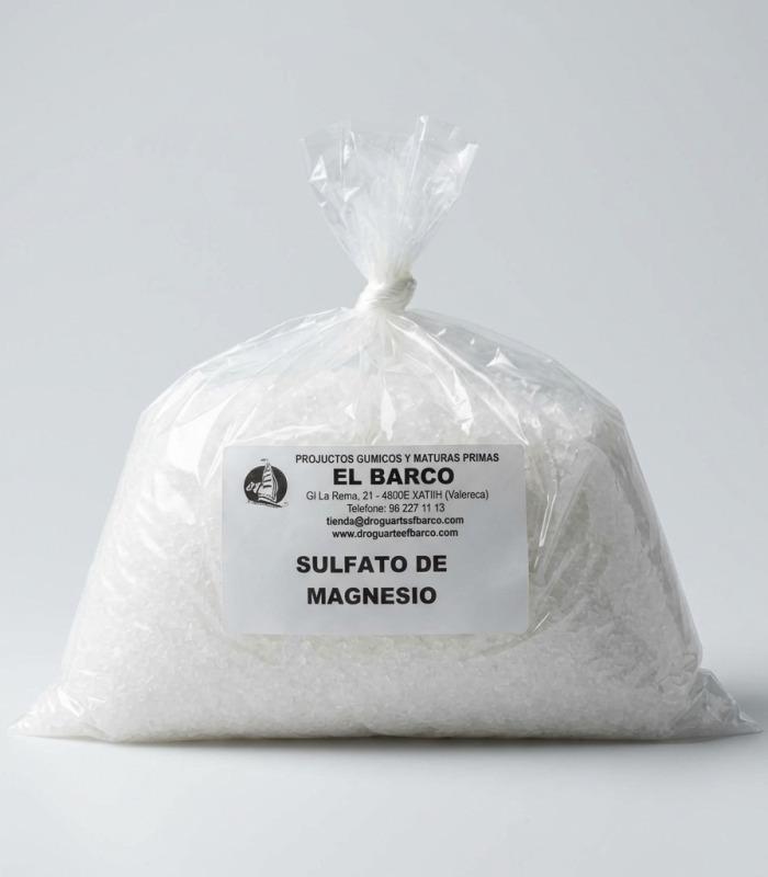 Bolsa transparente de 1Kg con sulfato de magnesio blanco granulado, referencia 0004-1K.
