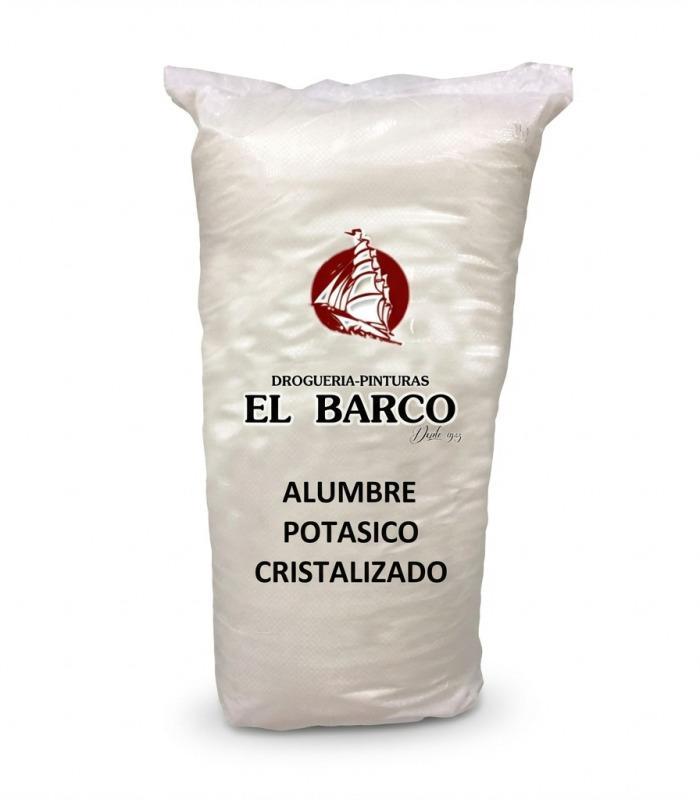 Bolsa transparente de 20 Kg con alumbre potásico cristalizado blanco de la marca El Barco.
