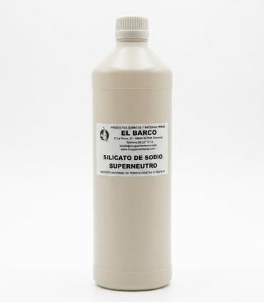 Envase cilíndrico de plástico beige con tapón a rosca, que contiene 1,4 kg de silicato de sodio superneutro con etiqueta blanca.