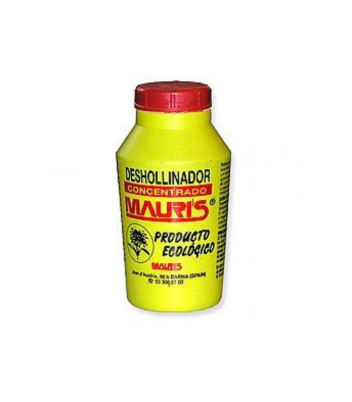 Bote cilíndrico amarillo de plástico con tapa roja, conteniendo el producto químico concentrado Mauris para deshollinar.