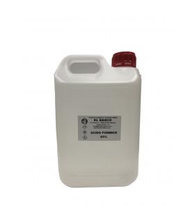 Garrafa de 5 litros de ácido fórmico técnico para procesos industriales y síntesis química.